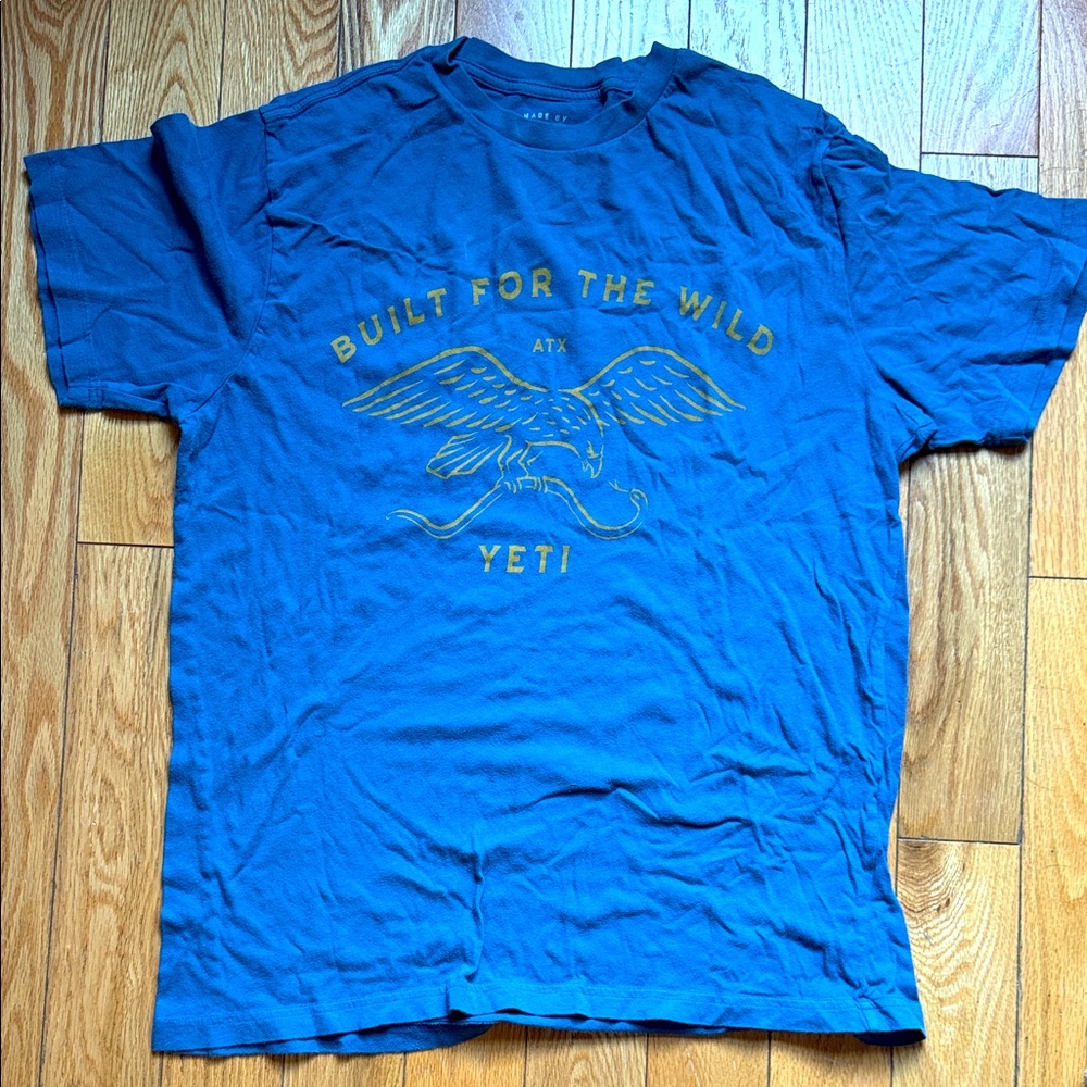 Yeti Blue T-Shirt with Gold Graphic